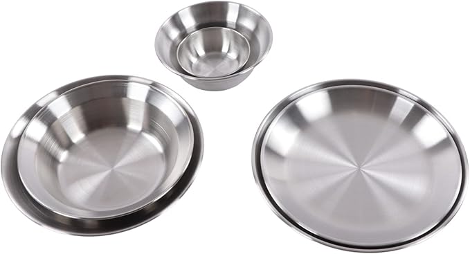 12pcs Camping Dinnerware Set Stainless Steel Plates Bowls Cutlery with Storage Bag - Durable &amp Reusable Outdoor Mess Kit for Hiking Picnic &amp Family Camping