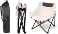 Outdoor Portable Folding Chair Moon Chair Camping Chair Dinner Painting car Fishing Leisure Chair Alloy Steel Bracket 600D Oxford Cloth. (White)