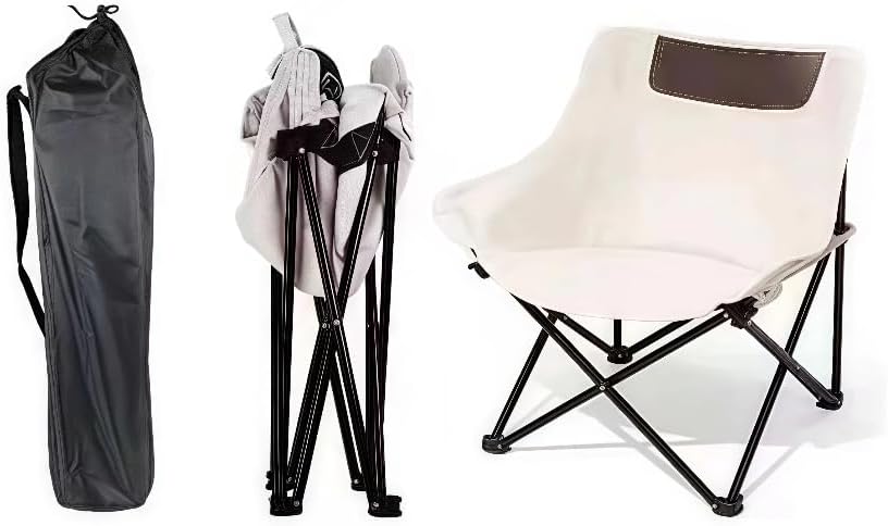 Outdoor Portable Folding Chair Moon Chair Camping Chair Dinner Painting car Fishing Leisure Chair Alloy Steel Bracket 600D Oxford Cloth. (White)