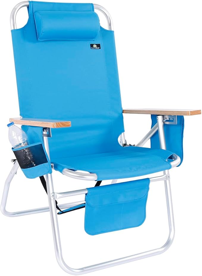 Deluxe XL Tall 17 Inches High Seat Beach Chair for Adults Heavy Duty Aluminum Frame Wide Plus Size 300 lb Capacity