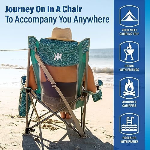 Kijaro Beach Sling Chair with Cooler Pocket - Various Fun Colors &amp Patterns - Perfect Beach Folding Chair and Camping Chair - Includes a Detachable Pillow