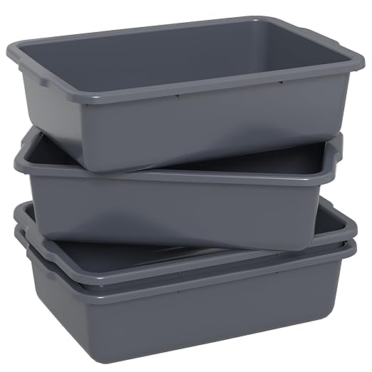 35 L Gray Food Serving Bus Tub Plastic Large Bus Box 4 Packs