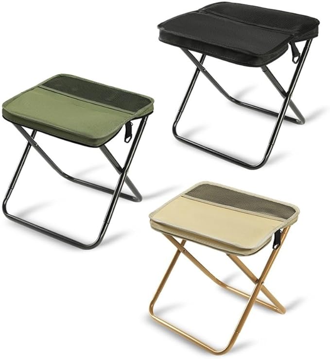 Collapsible Stool Folding Stool For Outdoor Camping Fishing Travel Hiking Oxford Cloth Seat Compact Storage Camping Chair Lightweight For Adults(Khaki S Size)