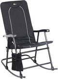 Faulkner Dakota Folding Rocking Chair Black Padded Seat and Backrest Lightweight Steel Frame Side Pouch 300 lb Capacity Foldable Outdoor Camping and Patio Chair