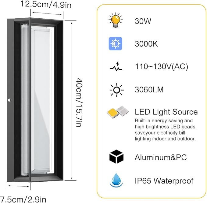Sytmhoe 2Packs LED Outdoor Wall Lights16inch Square 3000K 10%-100% Dimmable Exterior Wall Light Aluminum&ampPC Body Waterproof IP65 led Porch Light for House Patio Garage Garden(2Packs)