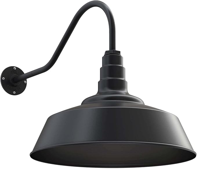 Steel Lighting Co. Large Outdoor Barn Light | Gooseneck Light Fixture | Made in America from 18-Gauge Steel | 20 Dome | 23 Gooseneck Matte Black Exterior/Matte Black Interior