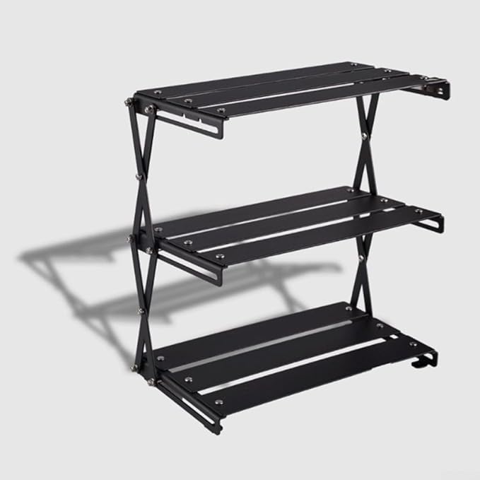 Outdoor Storage Rack Three Tier Metal Storage Rack Lightweight Camping Shelf Folding Picnic Rack BBQ Organizer Portable Cooking Shelf
