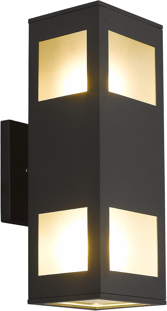 harriet Porch Lights Outdoor Modern - IP64 Waterproof Aluminum and Tempered Glass Cover 13 Rectangular Up/Down Wall Sconce for Porch Garage &amp Patio Exterior Lighting Black