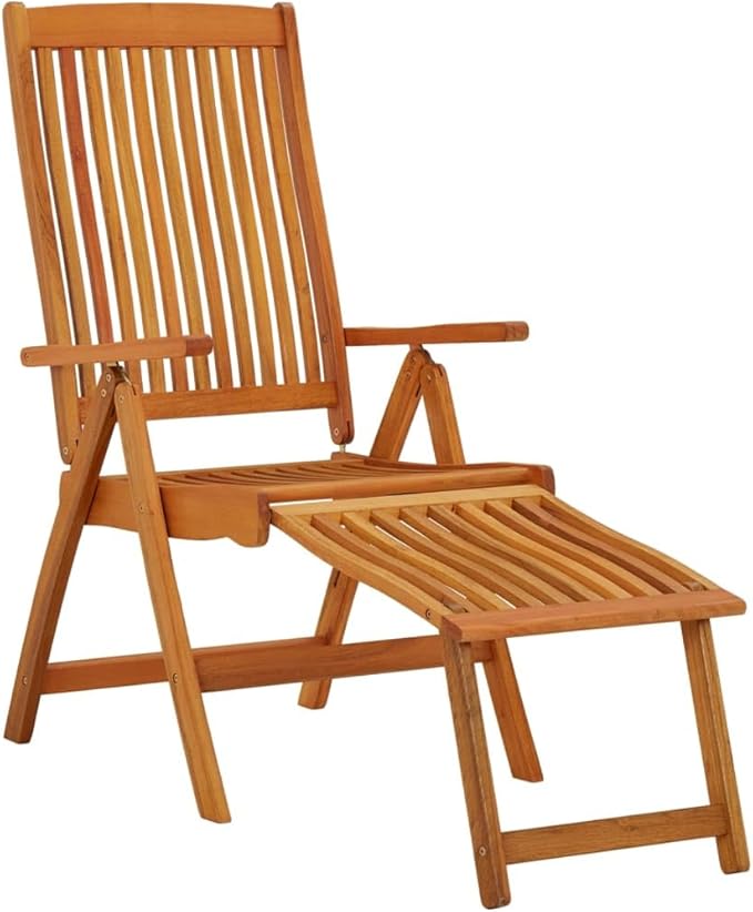 Folding Patio Chairs with Footrests 2 pcs Solid Wood Eucalyptus Outdoor Reclining Lounge Chairs for Garden Terrace and Patio with Adjustable Backrest and Practical Footrests