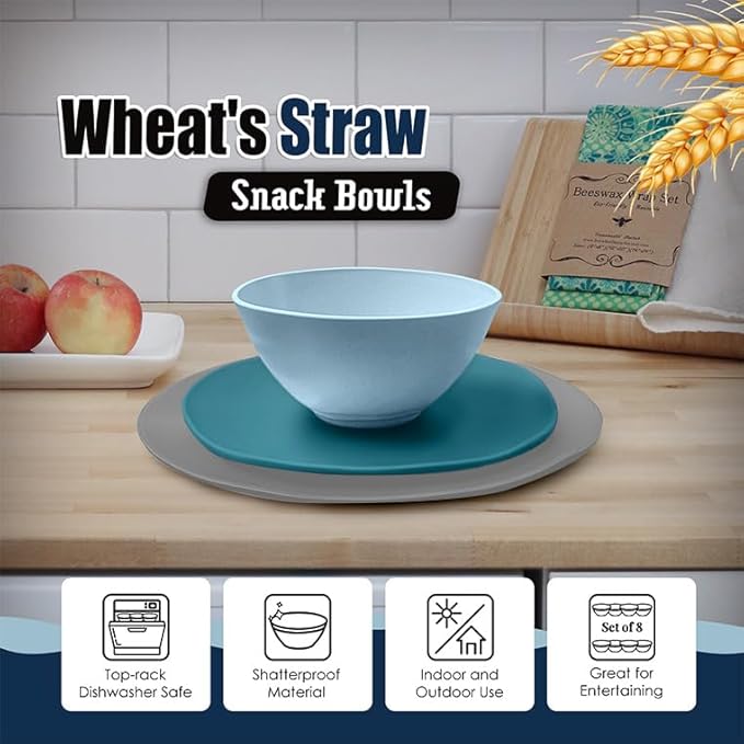 Teivio 32-Piece Kitchen Wheat Straw Dinnerware Sets for 8 Dinner Plates Dessert Plate Cereal BowlsCups Unbreakable Plastic Colorful Apartment Outdoor RV Camping Dishes Irregular Teal Ombre