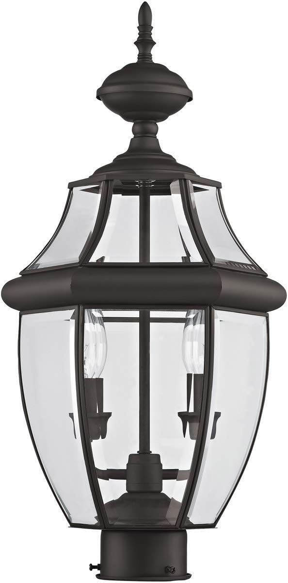 Livex Lighting 2254-07 Monterey 2 Light Outdoor Bronze Finish Solid Brass Post Head with Clear Beveled Glass