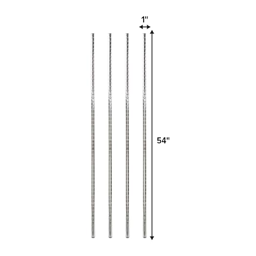 Stainless Steel Chrome Wire Shelving Posts – Set of 4 Adjustable Poles (54) – Heavy Duty Commercial Grade for Wire Racks &amp Storage Shelving Units