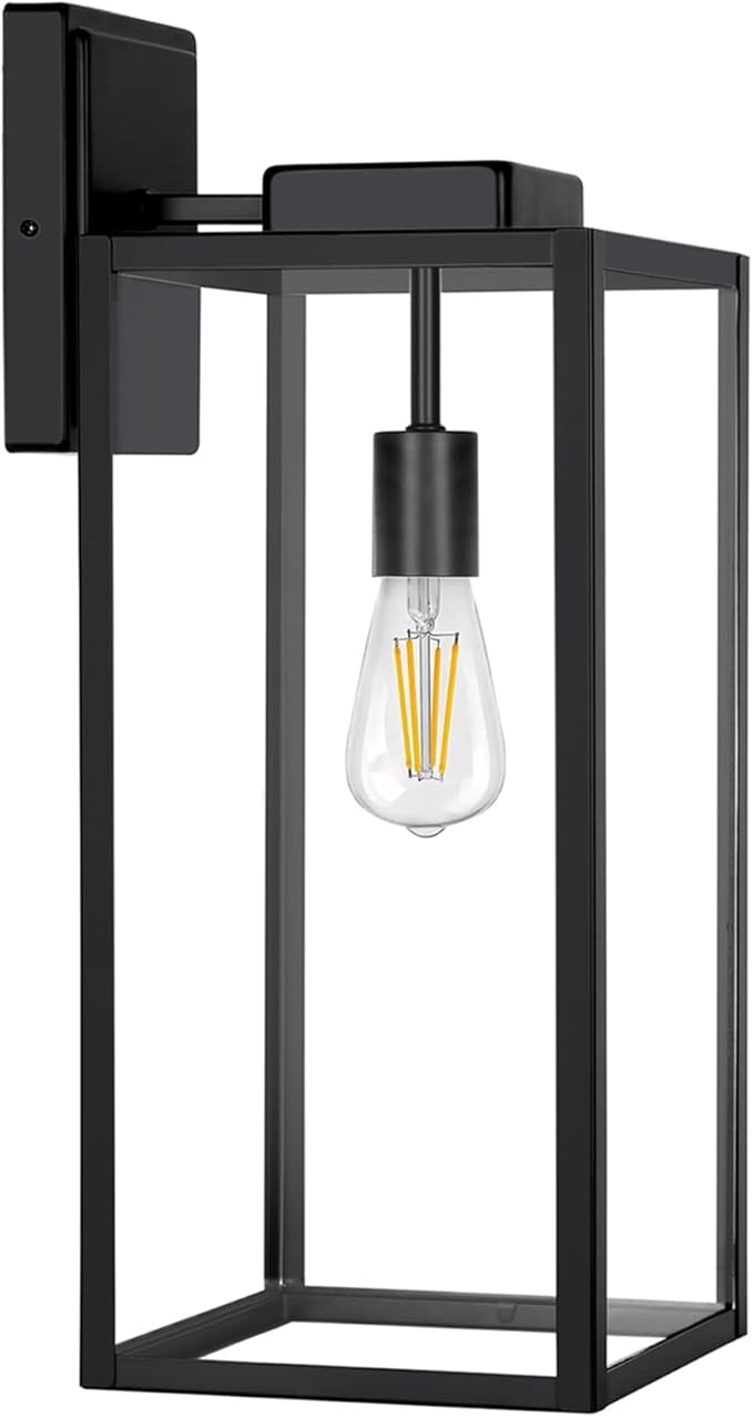 Extra Large Outdoor Wall Lantern20 Inch Outdoor Wall Lights Exterior Waterproof Wall Sconce Anti-Rust Wall Mounted Lighting with Glass Shade Matte Black Wall Lamp with E26 Socket for Porch