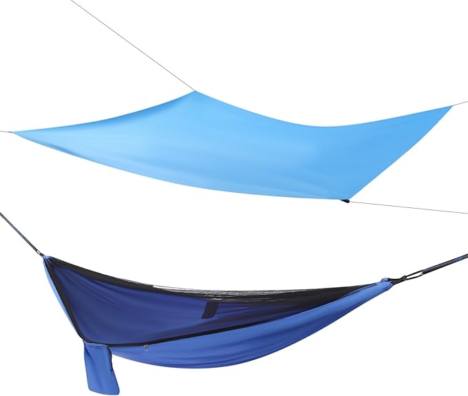 Camping HammockPortable Camping Hammock with Mosquito Net and Waterproof Tarp200kg Heavy-Duty Hammock for BackpackingHikingTravel-Lightweight and Compact Blue Design