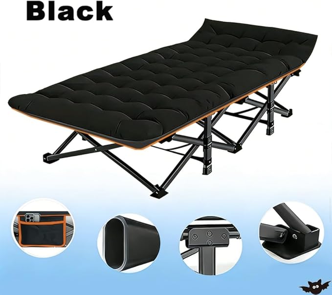 Camping bed with a load capacity of 560/660/760 lbs with a mattress and a storage bag. It is a foldable and easy-to-store guest bed A version without a mattress is also available (Black 560lbs)