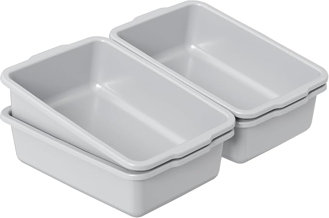 4 Packs Large Bus Tubs Commercial 32 L Plastic Bus Boxes Gray
