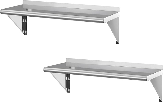 APLSS NSF Stainless Steel Wall Shelf 12 x 36 Inches - 2 Pack 230 lb Floating Mount Rack for Commercial &amp Residential Use
