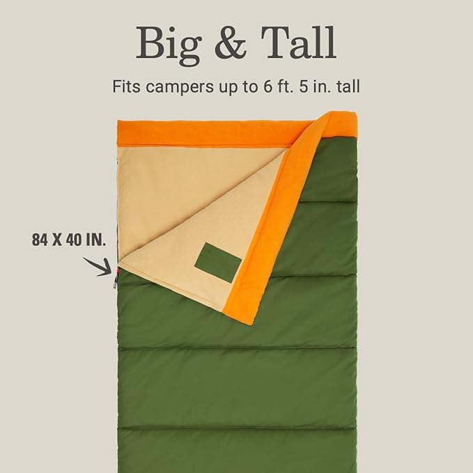 Coleman Big Game 0°F Big &amp Tall Sleeping Bag Cold Weather Adult Sleeping Bag with Sherpa &amp Flannel Lining and 2-Way Zipper Fits Campers up to 6'5