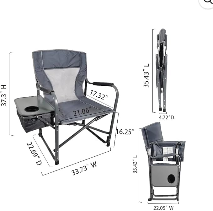 Folding Director's Chair with Side Table and Cooler Heavy-Duty Camping Chair 33.73W x 37.3H inches (Castle Rock)