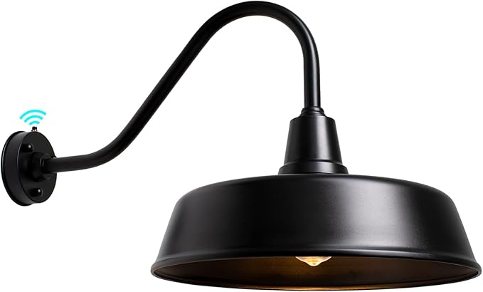 Gooseneck Barn-Lights Outdoor Fixture - 18 inch Farm Style Black Large Lighting Farmhouse Exterior Sconce Wall Light for House Dusk to Dawn Sensor Front Door Porch Garage (18 inch)