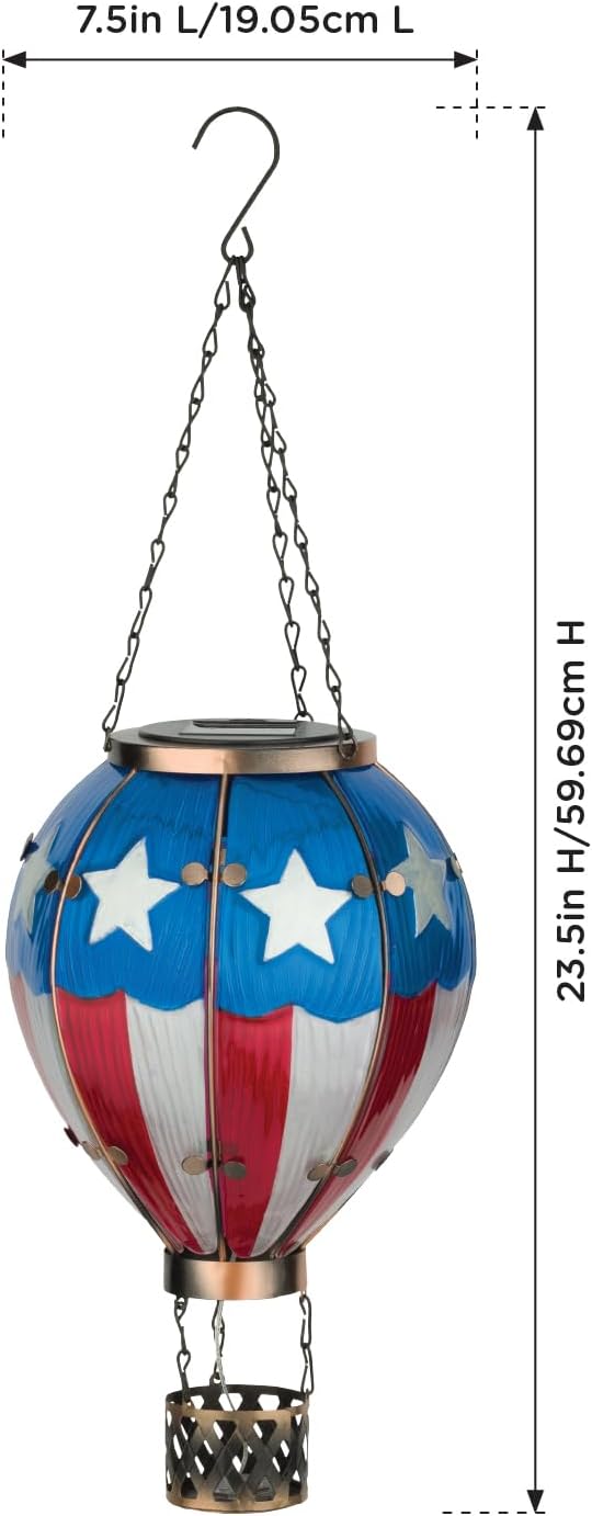 Regal Art &amp Gift Hot Air Balloon Solar Lantern – Hanging Solar-Powered LED Lights Waterproof Portable Decorative Outdoor Lamp Made of Metal &amp Glass for Garden Patios &amp Pathway – American