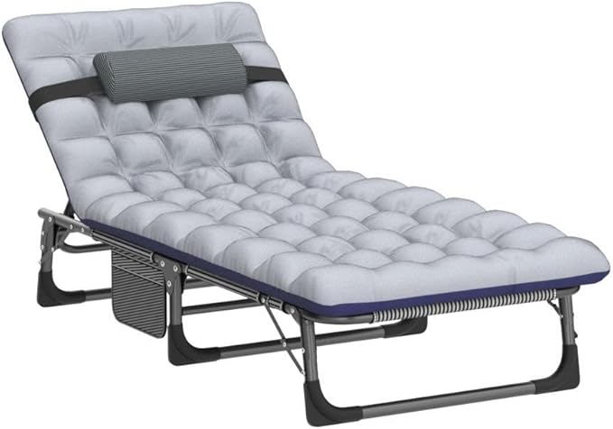 LILYPELLE Portable Folding Camping Cot Adjustable 4-Position Adults Reclining Chaise with Pillow Outdoor Portable Lounge Chair Sleeping Cot for Camping Pool Beach Patio