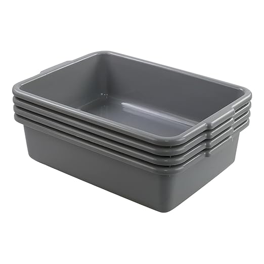 13 L Plastic Commercial Bus Tubs Grey Plastic Dishwashing Tub 4 Packs