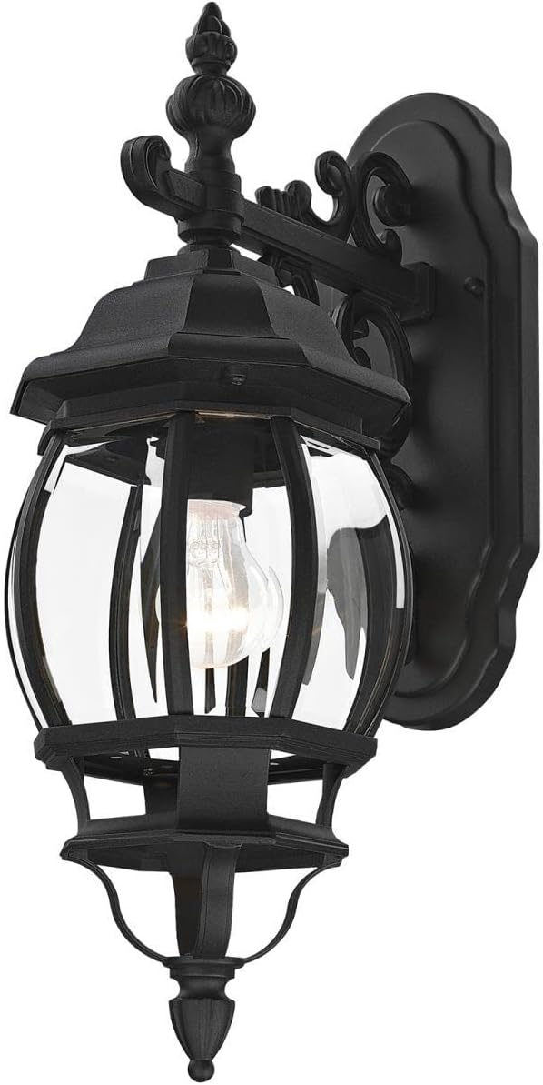 Livex Lighting 7706-14 Frontenac 1-Light Outdoor Wall Lantern with Clear Beveled Glass Shades 20 x 6.5 Black