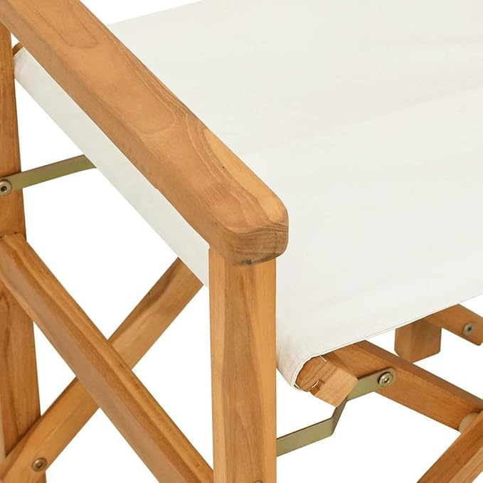 Solid Teak Wood Folding Director's Chair with Cream Polyester Seat Portable and Durable for Outdoor Garden Balcony Patio Camping and Dining Lightweight Foldable Design