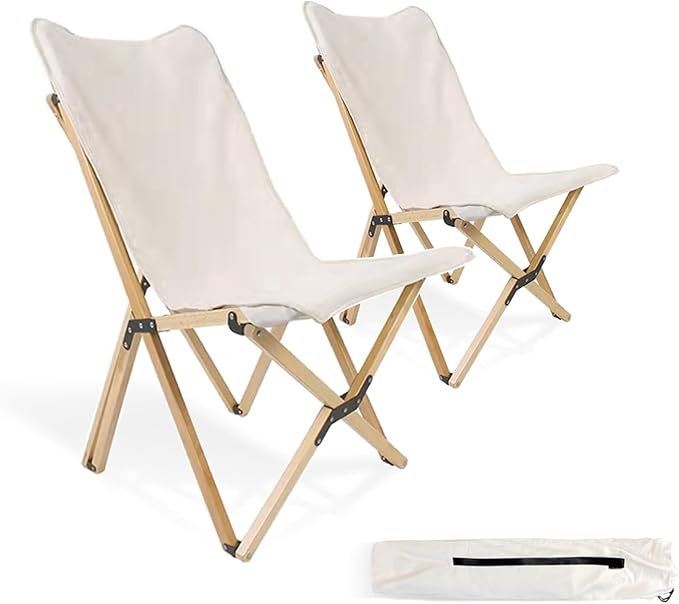 Bathonly 2 Pack Outdoor Folding Camping Chair Beach Chair with Backpocket and Carry Bag Portable Butterfly Reclining Chair for Camping Picnic Beach Patio