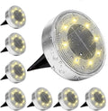 Siatom Stainless Steel Solar Ground Lights 8 Pack IP68 Waterproof Solar In-Ground Light for Outdoor Flat Landscape Lighting Garden Disc Light for Pathway Walkway and Yard - 8 Pcs (Warm White)