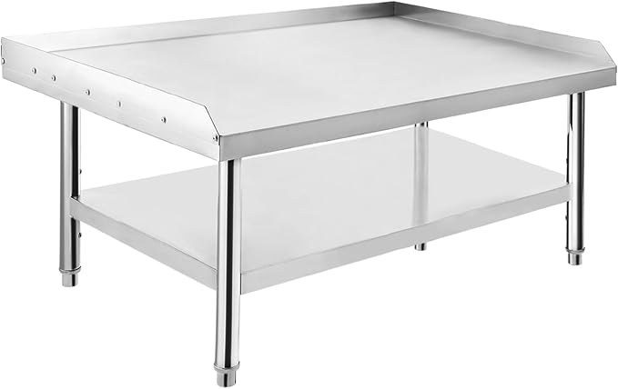 Stainless Steel 60x30x24 inch Equipment Grill Stand Table 660 LBS Top and Bottom Shelf Adjustable Legs 2 inch Edge Baffle for Hotel Home Commercial Restaurant Kitchen