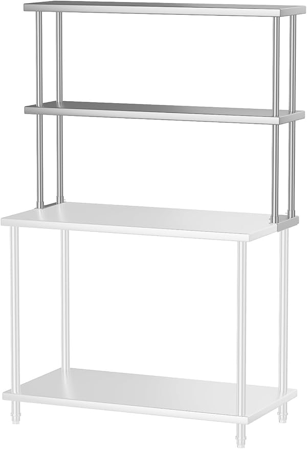 Overshelves Stainless Steel 12'' x 48'' Overshelf Commercial 2 Tier Shelf for Prep &amp Work Table in Restaurant Home and Kitchen