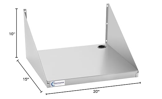 Stainless Steel Microwave Shelf 15x20 180 lb Heavy Duty Metal Appliance Wall Mount Floating Shelving Commercial Microwave Rack for Kitchen Restaurant and Hotel