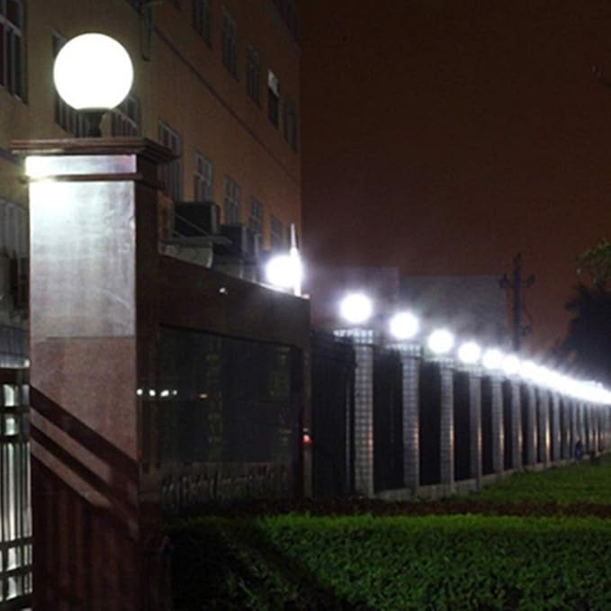 200MM Led Solar Post Light Outdoor Round Ball Landscape Light for Exterior House Garden Yard Patio Fence Deck White Random Base