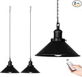 2 Pack Black Portable Battery Operated Hanging Lights Rechargeable Wireless Outdoor Pendant Light with Remote Battery Powered Chandelier Lantern Fixture for Indoor Outdoor Gazebo Porch Patio