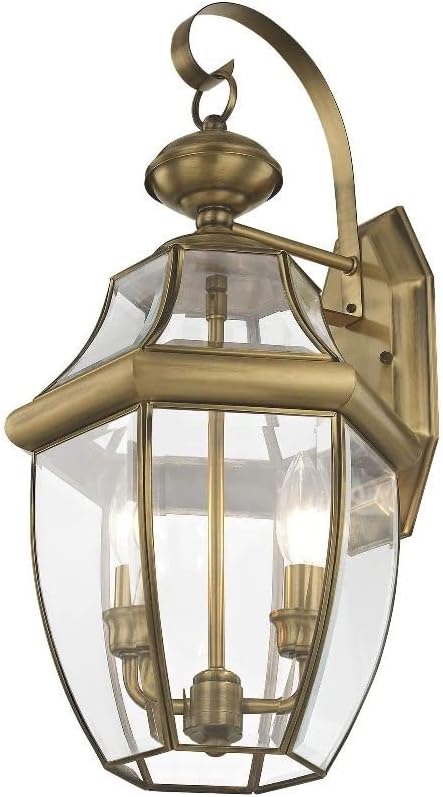 Livex Lighting 2251-07 Monterey 2 Light Outdoor Bronze Finish Solid Brass Wall Lantern with Clear Beveled Glass 20.25 x 10.5 x 20.25