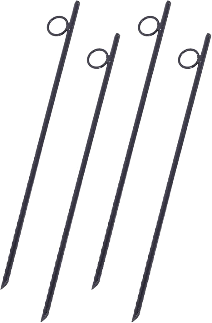 4 Pcs Heavy Duty Steel Rebar Ground Stakes 3/8 x 18 - Tent Canopy Stakes with Angled Ends &amp 1 Loops for Campsites Outdoor Use