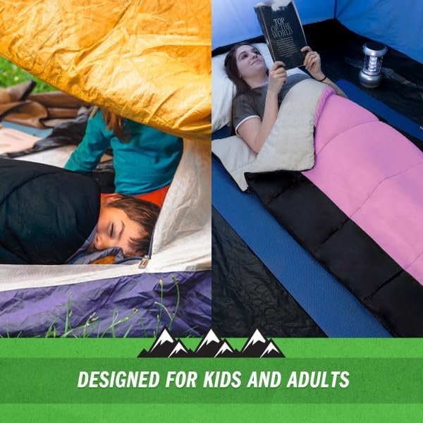 Sleeping Bag - 3 Season Warm and Cool Weather Sleeping Bags for Adults Teens and Kids - Lightweight Compact Spring Summer Fall Camping Sleeping Bag - Camping Essentials by Wakeman