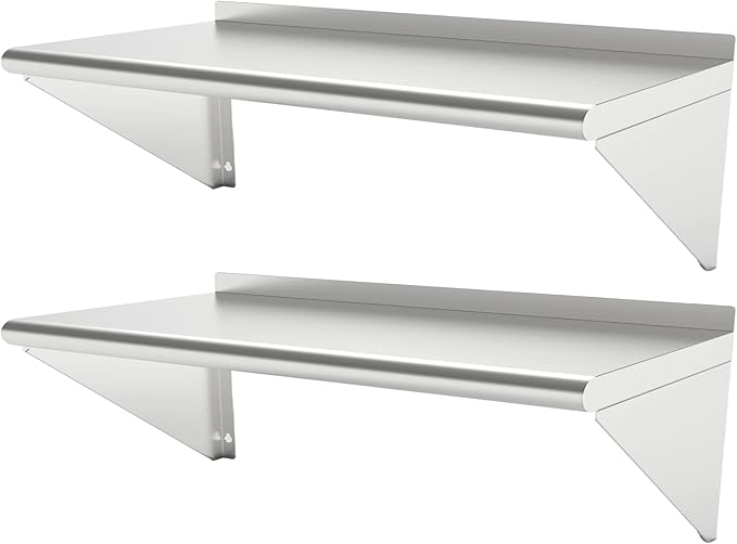 12''x48'' - 2packs Wall Mounted Stainless Steel Shelf NSF Commercial Metal Wall Mount Floating Shelving for Kitchen Restaurant Food TruckGarageWashroomsHome&ampHotel