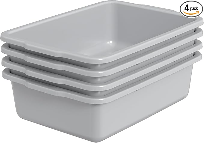 Commercial Bus Tub/Bus Box 35 L Large Tote Box 4 Packs Grey Plastic Storage Wash Basin Tub