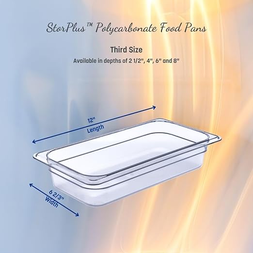 Carlisle FoodService Products Storplus Food Storage Container Food Pan Chafing Pan with Spoonable Corners for Catering Buffets Restaurants Polycarbonate (Pc) 1/3 Size 6 Inches Deep Clear