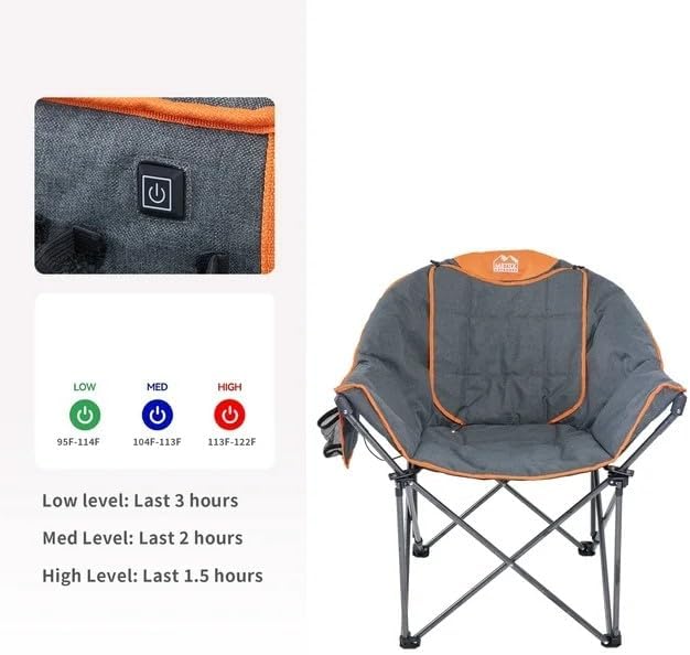 M8TRX Heated Camping and Club Chair Outdoor Portable Folding Chair Supports 350 LBS USB Charging Port Orange and Grey