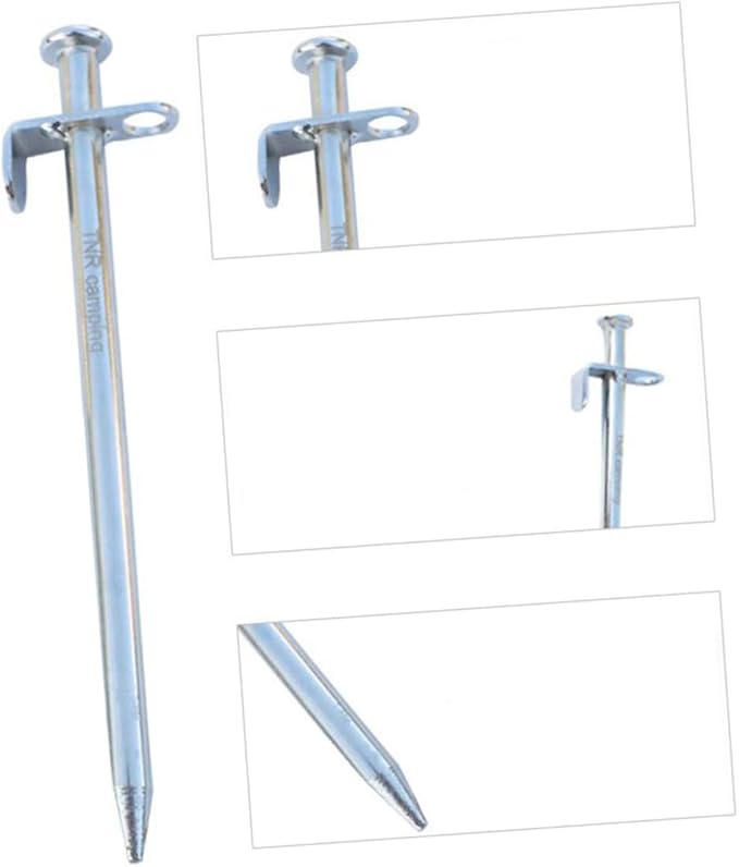 HANABASS 4pcs Sturdy Steel Tent Stakes and Hooks Tent Pegs Nails for Stake Kit Outdoor Camping Tarp Fixation