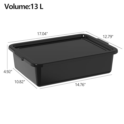 13 L Plastic Bus Tubs with Lids Food Service Bus Tub Box Black 12 Packs