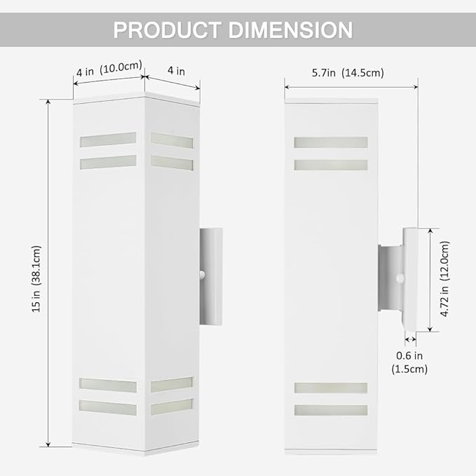 Cerdeco Aluminum Modern Outdoor Wall Light15 Exterior Up Down Wall Sconce Light Fixture Sand Textured White with 3-Sided Frosted Glasses [ETL Listed]