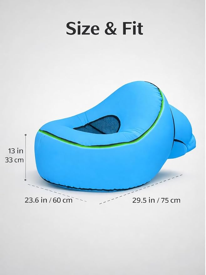 Inflatable Lounger Chair with Glow Edge Portable Air Sofa for Adults &amp Kids No Pump Needed Lightweight Folding Camping Chair for Beach Poolside Backyard Travel – Includes Carry Bag