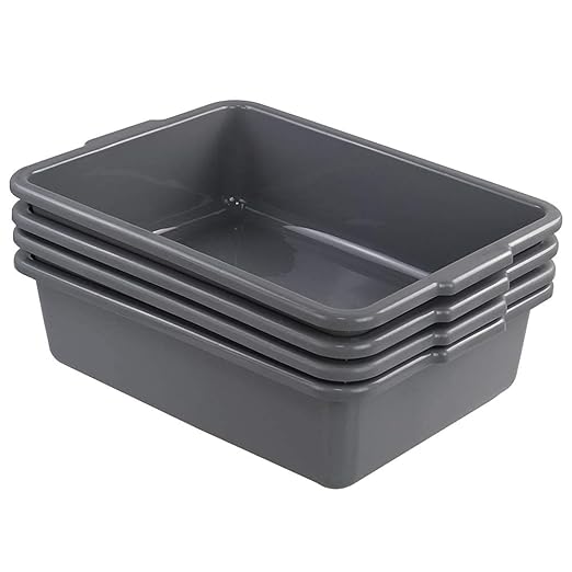 Kiddream Set of 4 Rectangle Bus Tubs 24 Quart Plastic Commercial Bus Trays Grey
