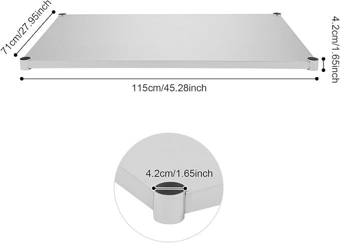 Eapmic Undershelf for Work Tables Adjustable Lower Shelf Stainless Steel Bottom Shelf Add for Commercial Prep Table Restaurant Kitchen Bakery Garage Workshop Use (45.28x27.95in)