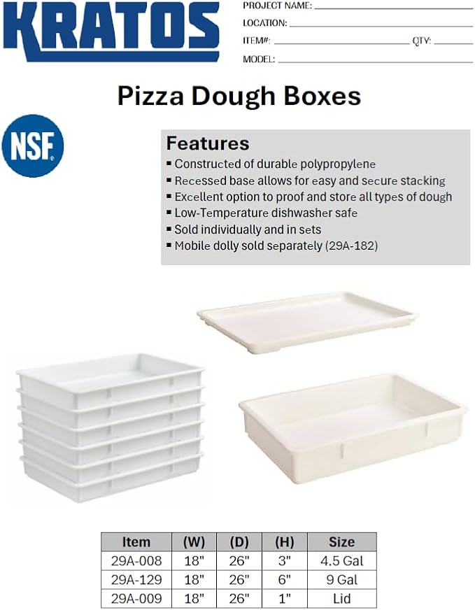 18x26x3 White Heavy Duty Polypropylene Pizza Dough Box with Lid (Pack of 2)